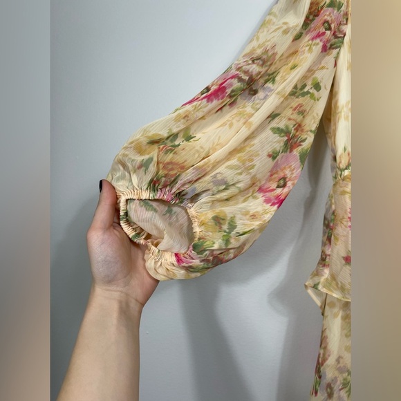 Ted Baker V-Neck GGT Printed Tie-front Mini Floral Chiffon Dress Yellow Accents - Picture 6 of 16